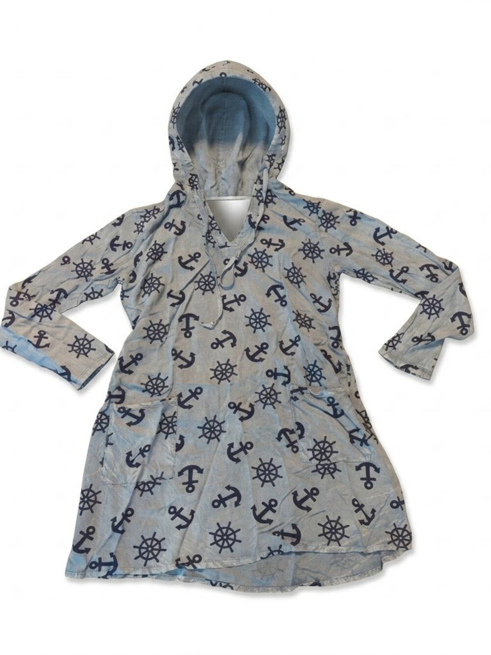 Raya Sun Dress Swim Cover Up Small/Medium Gray Blue Coastal Nautical Beach